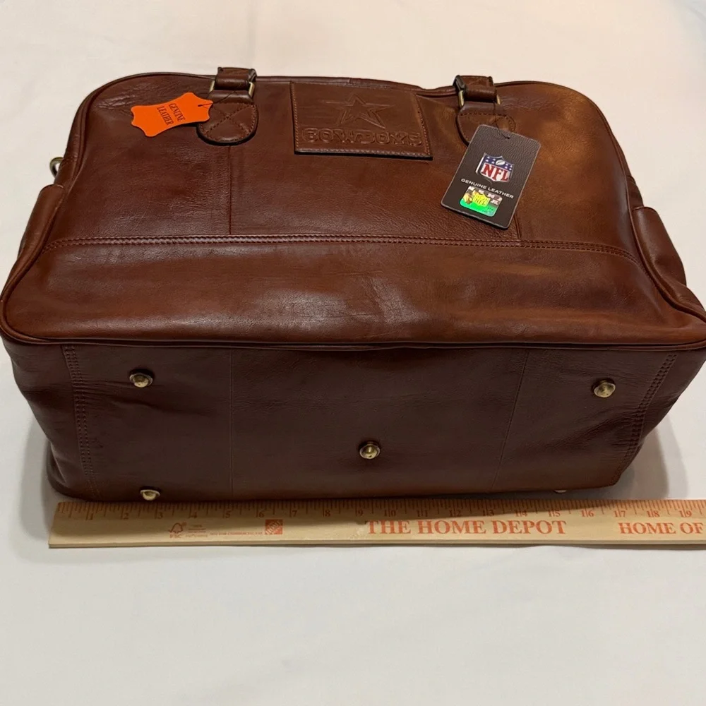 NFL Dallas Cowboys Brown Genuine Leather Duffel Bag NWT